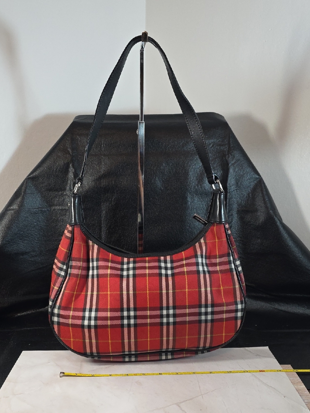Burberry Red Plaid Shoulder Bag with Black Trim